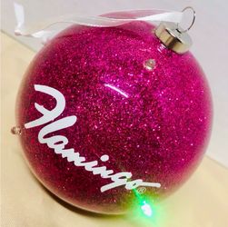 Flamingo Pink Glitter Tree Ornament with Flickering Lights Xmas Sparkling Decor