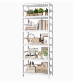 6 Shelf White Bamboo Storage Rack / Bookcase / Plant Stand