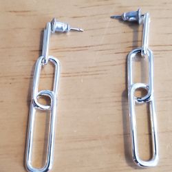 Sterling Silver Rhodium Covered, Chain Drop Earrings 