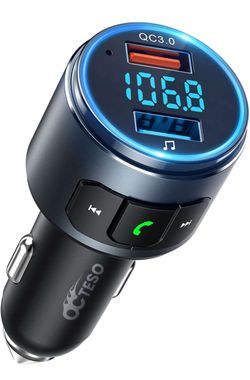 FM Bluetooth Transmitter, Bluetooth Car Adapter QC3.0 & LED Backlit Wireless FM Radio Adapter Music Player/Car Kit, Siri Google Assistant