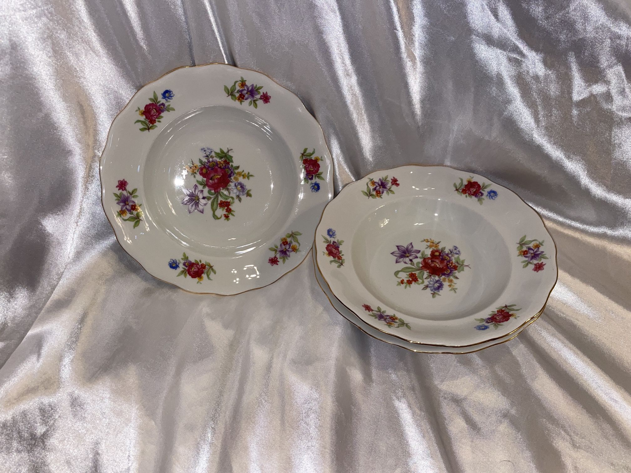 Rare Vintage Favoring-Karolina Meissen Flower Rimmed Soup Bowls