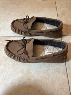 Goodfellow & Co Brown Suede-Look Moccasin Slippers Faux Fur Lined Men's Size 10