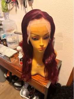 GET LACE WIG DONE ON A DEAL   LACEWIG& SERVICE  95.00 human hair BURGUNDY SLIGHTLY WAVY