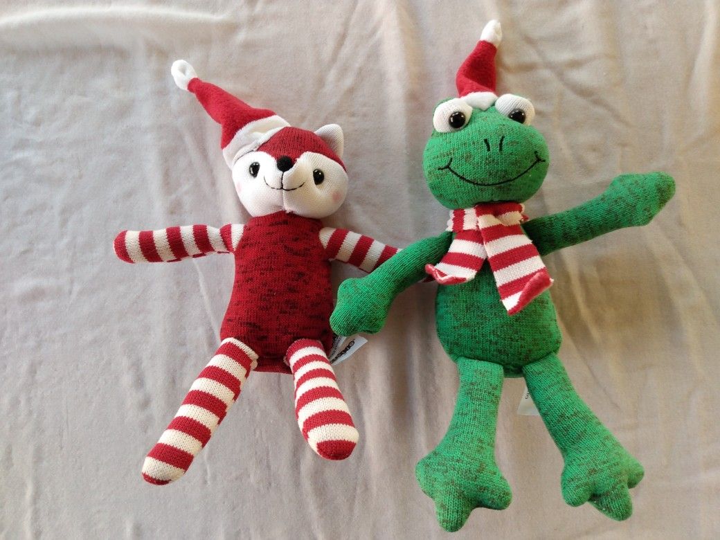 Christmas toys- stuffed animal fox and frog, sock toys, set of 2