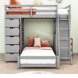Twin Over twin Bunk Bed With desk And storage