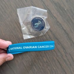 National Ovarian Cancer Coalition Teal Awareness Ribbon Round Pin And Wristband