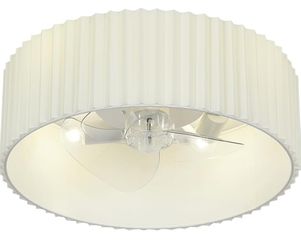 DC Flush Mount Pleated Fabric Drum Ceiling Fan with Light Fixture and Remote Control,Low Profile Enclosed Bladeless Round Fandelier