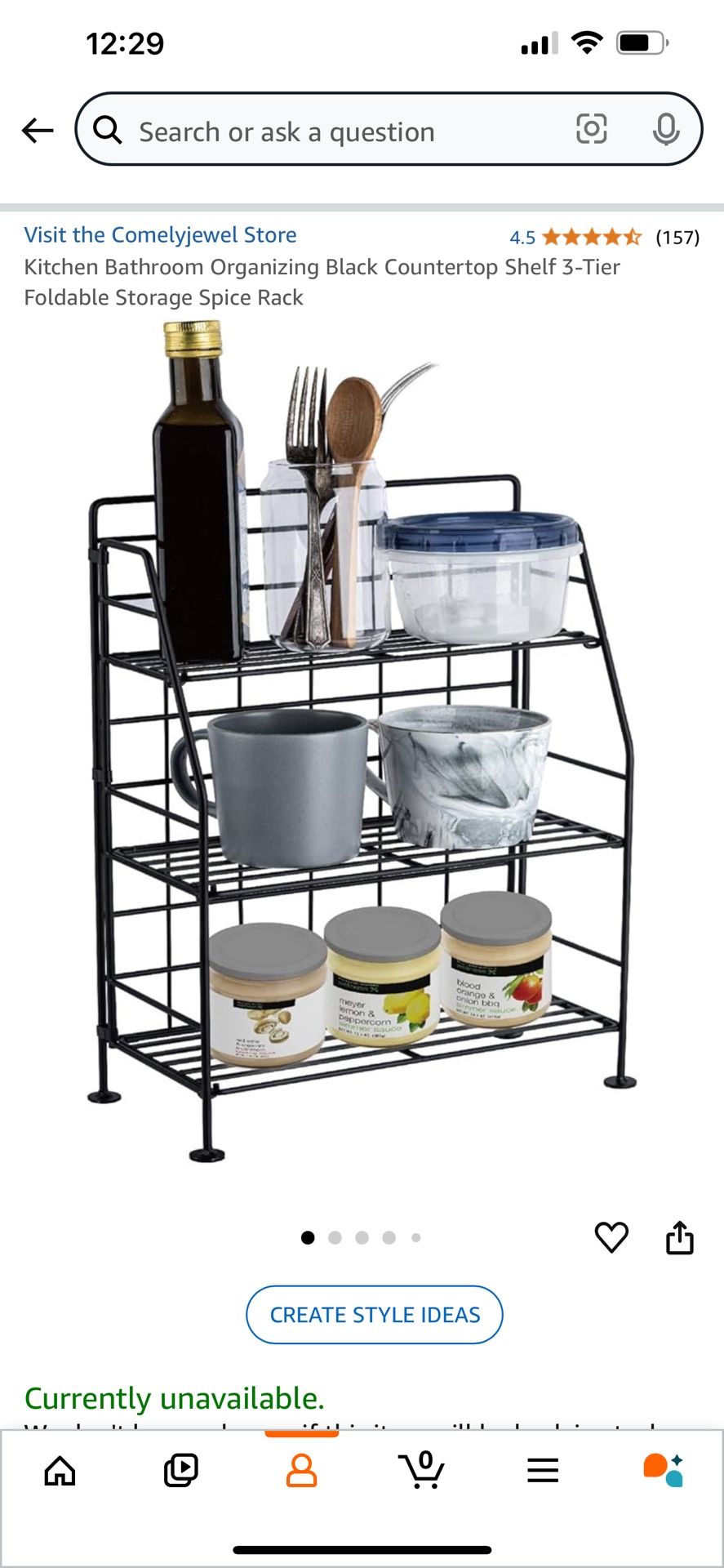 Kitchen Bathroom Organizing Black Countertop Shelf 3-Tier Foldable Storage Spice Rack
