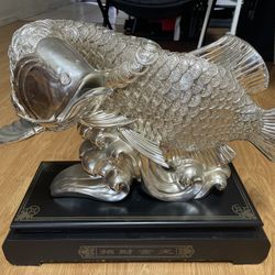 Silver color Feng shui chinese Arowana Fish statue display decoration