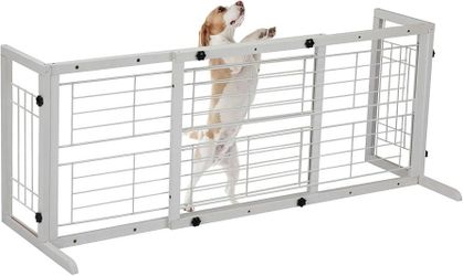 38" -67" Dog Gate Indoor, Pet Gates for Doorways No Drilling, Wooden Free Standing Doggie Fence for Stairs, Safety for Small to Medium-Sized Dog,White
