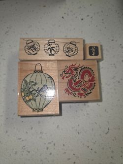 Asian-Themed Wood Mounted Rubber Stamp Set