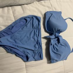Women High Waisted Bikini Set Tummy Control Swimsuits Color Blue size bottom xs and top 38D