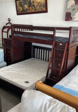 Twin over Full Bunkbed Frame With Drawers and Mattresses