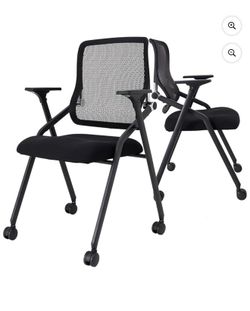 BROBRIYO 2 Pack Stackable Folding Chairs with Cushion Padded Mesh Bouncing Back Conference Room Chair for Office Meeting Training