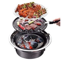 BBQ Charcoal Grill,Portable Household Korean Grill,Smoker Grill Non-stick Round Carbon Barbecue