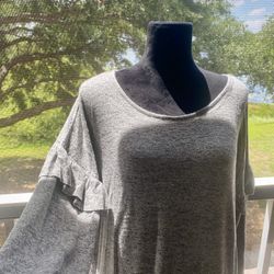 Juicy Couture Gray Long Sleeve Top – Ruffled Sleeves with Rhinestones, Super Soft