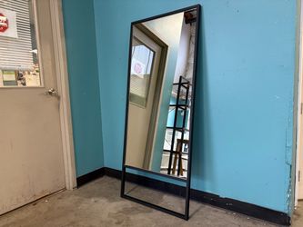 Full Length Rectangular Leaning Floor Mirror with Black Metal Frame
