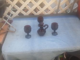 Dark Red Avon Decanter And Goblets