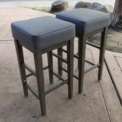 29" Faux Leather Bar Height Stools in Antique Gray (Set of 2)