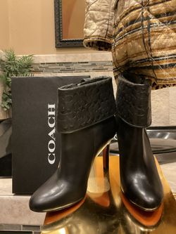 Coach Embossed Leather Ankle Booties 