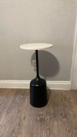 Upside down wine glass marble top pedestal side table