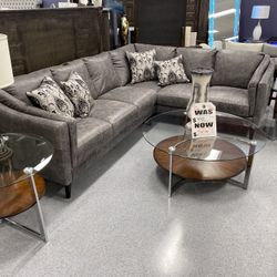 TOP GRAIN” (LUKE LEATHER) Sectional Sofa  IN Bomber Moon Beam GRAY