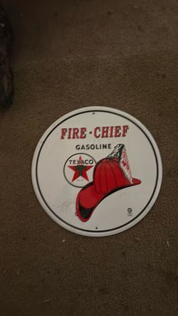 Texaco Fire Chief Gasoline Round Metal Sign