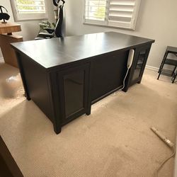Executive Black Wood Office Desk with File Drawers & Storage