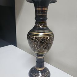 12" Etched Black and Brass Vase