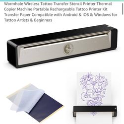  Wireless Tattoo Transfer Stencil Printer Thermal Copier Machine Portable Rechargeable Tattoo Printer Kit Transfer Paper Compatible with Android & iOS