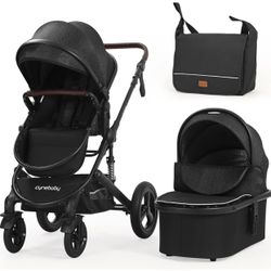 Newborn Infant Toddler Baby Stroller - Cynebaby 2 in 1 High Landscape Convertible Reversible Anti-Shock Bassinet Carriage Pram Stroller Add Cup Holder