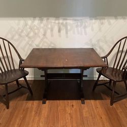 Antique Wood Table With Two Chairs