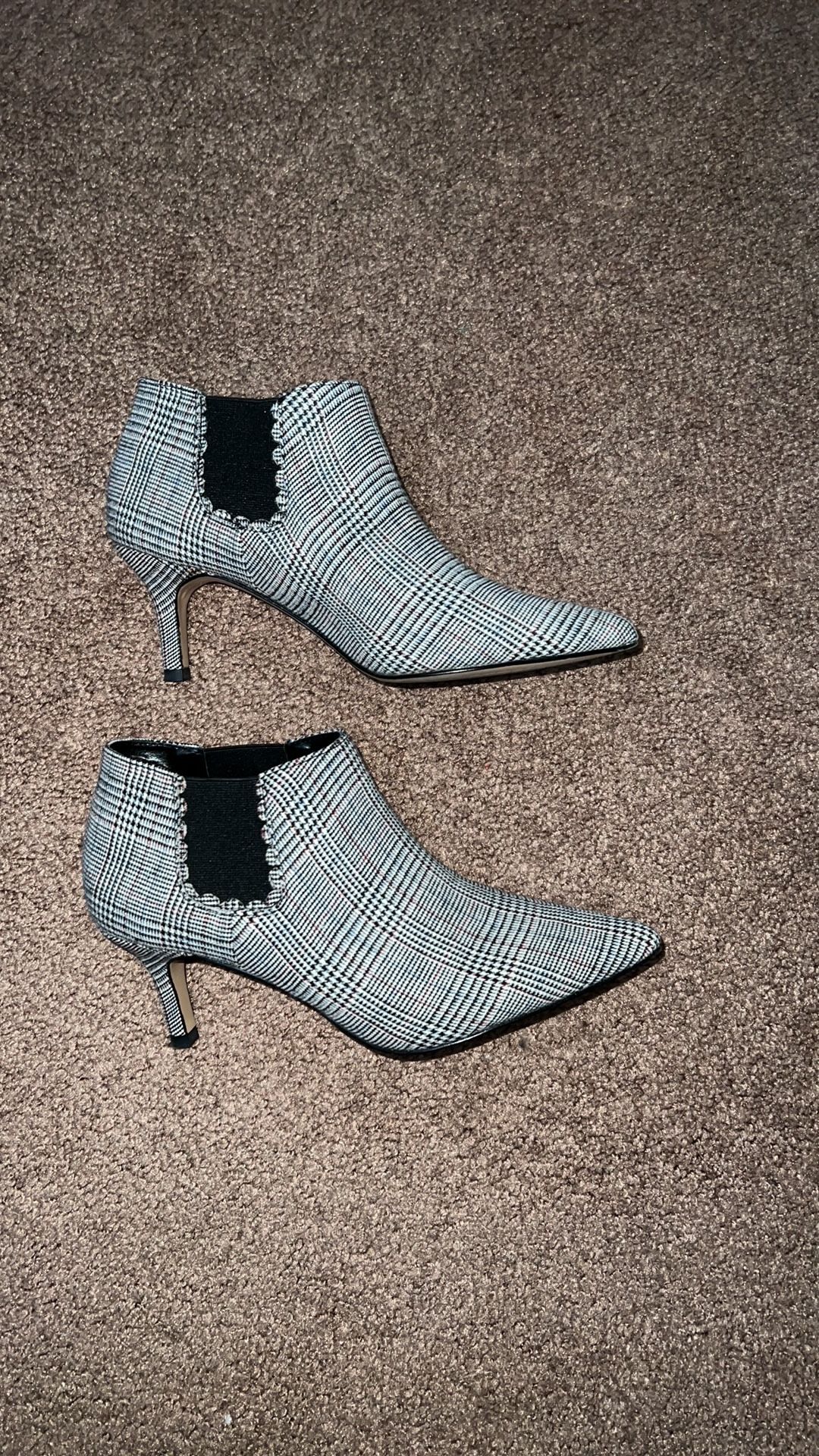 Michael Shannon, bootie heels, plaid, size 8