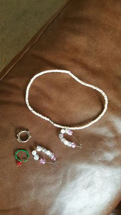 Necklace, Earrings,& 2 Rings Costume Jewelery