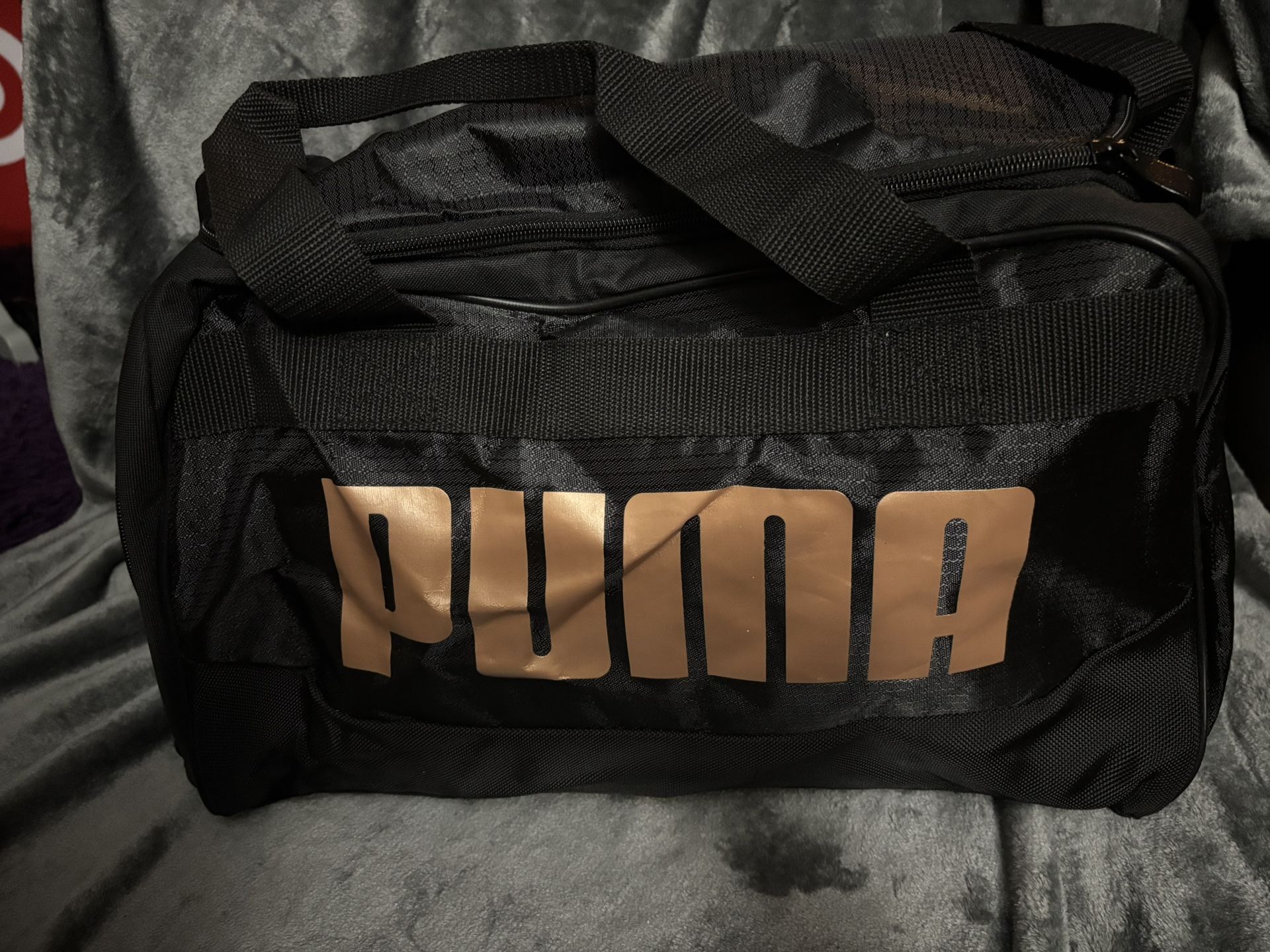 PUMA Gym Duffle Bag Black Gold Workout Bag