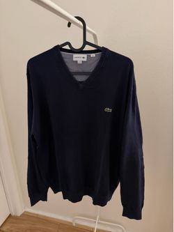 Navy Lacoste V-neck sweater in XL