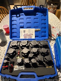 Turbo System Leakage Tester Kit 18Pcs Turbo Boost Leak Tester Set with 8 Pairs of Stepped Adapters (1-1/4" to 4-1/4") Air Pressure Gauge, for Radiator