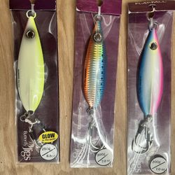 3 Shimano Flatfall Butterfly Jigs, 200-250 Gram, New, bluefin, yellowfin, Yellowtail, Dorado 
