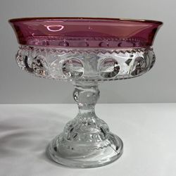 Vintage Tiffin Kings Crown Cranberry Flash Thumbprint Pedestal Compote Dish