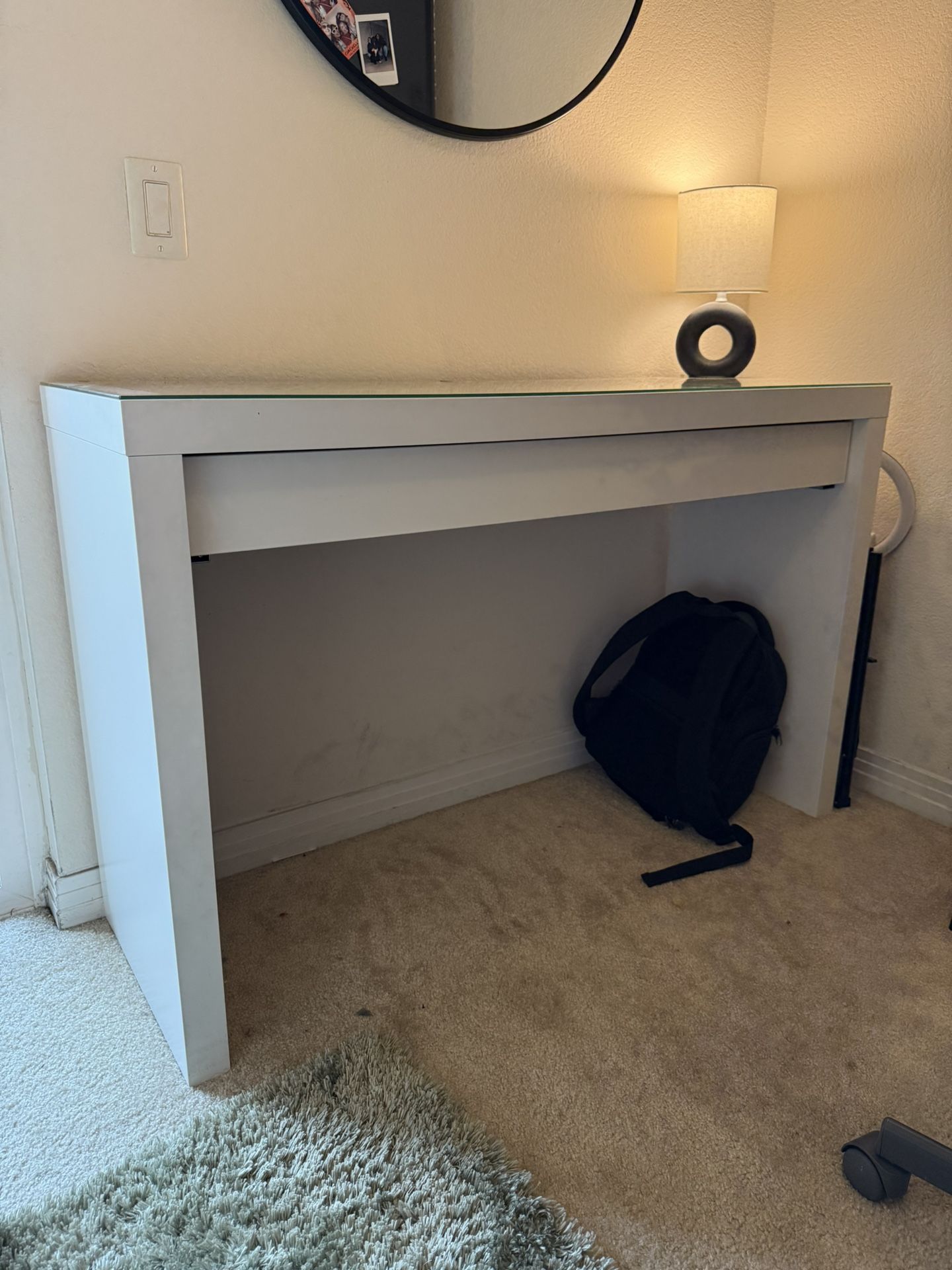 Makeup Desk with Glass Top + Pull out Drawer