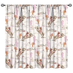 Western Cowgirl Curtains Wild West Desert Horse Pink Cactus Cartoon Abstract Art Bedroom Living Room Bathroom Blackout Rod Pocket Decoration Window Dr