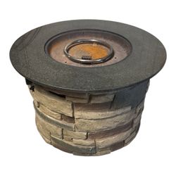 Round Propane Fire Pit Table with Stone Base