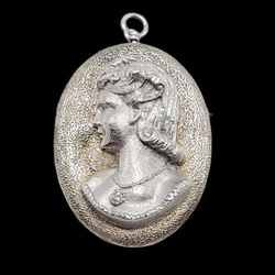 Vintage Estate Diamond Chip Sterling Silver CAMEO Brooch Pendant