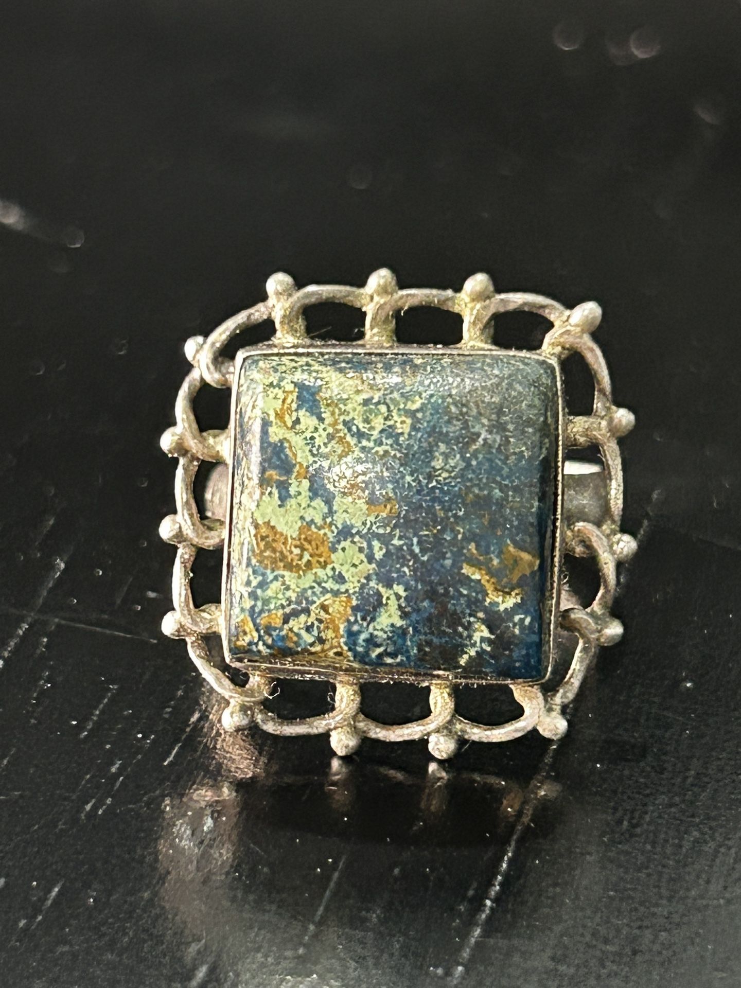 Vintage Ring Size 7 Silver 925 Navajo Turquoise Square Morenci Handcrafted Large Blue