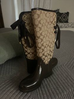 COACH Women’s TRISTEE Brown Lace Up Rain Boots size 9