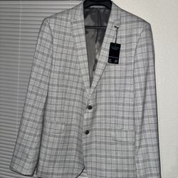  J. Ferrar Mens Gray Plaid Slim Fit Sport Coat
