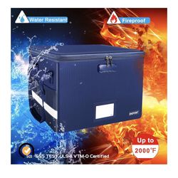 ENGPOW File Box with Lock, Fireproof Document Box with Zipper＆Pockets, Collapsible File Organizer Filing Storage Cabinet with Handle, Portable Home Of