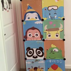 MAGINELS Children Wardrobe Kid Dresser Cute Baby Portable Closet Bedroom Armoire Clothes Hanging Storage Rack Cube Organizer(Blue, 6 Cube & 1 Rod)