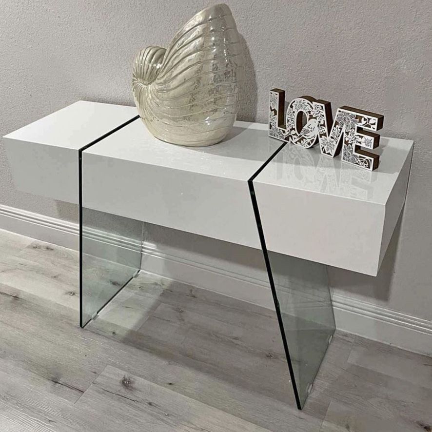 White Glass Console Table 