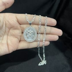 925 Sterling Silver Men's Womens CZ Open Arms Jesus God Crucifix & Figaro Chain